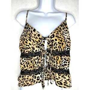 Y2K tie-front baby doll cami black lace trim leopard XXL Beachy Keen festival